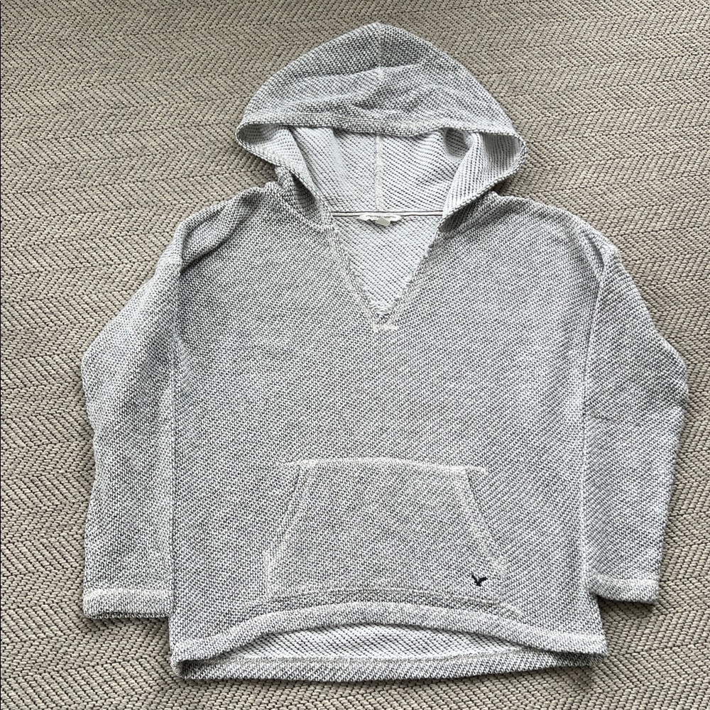 American Eagle Outfitters Chunky Knit Hooded Pullover - Light Gray